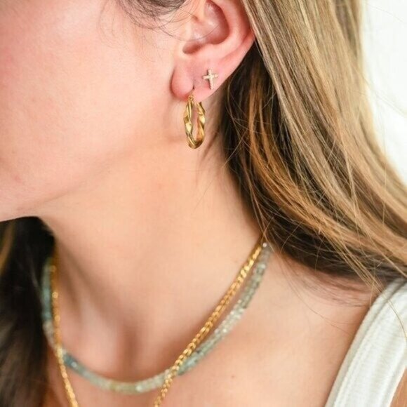 Dainty Cross Stud Earrings Pave CZ "Diamonds" Cross Studs Faith Jewelry Gift - Picture 4 of 12